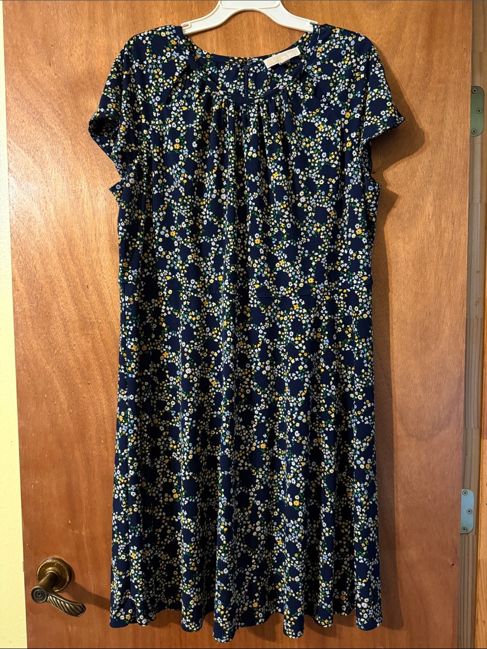 Michael Kors Navy Floral Swing Dress with Yellow, Green and White Accents (mlb)